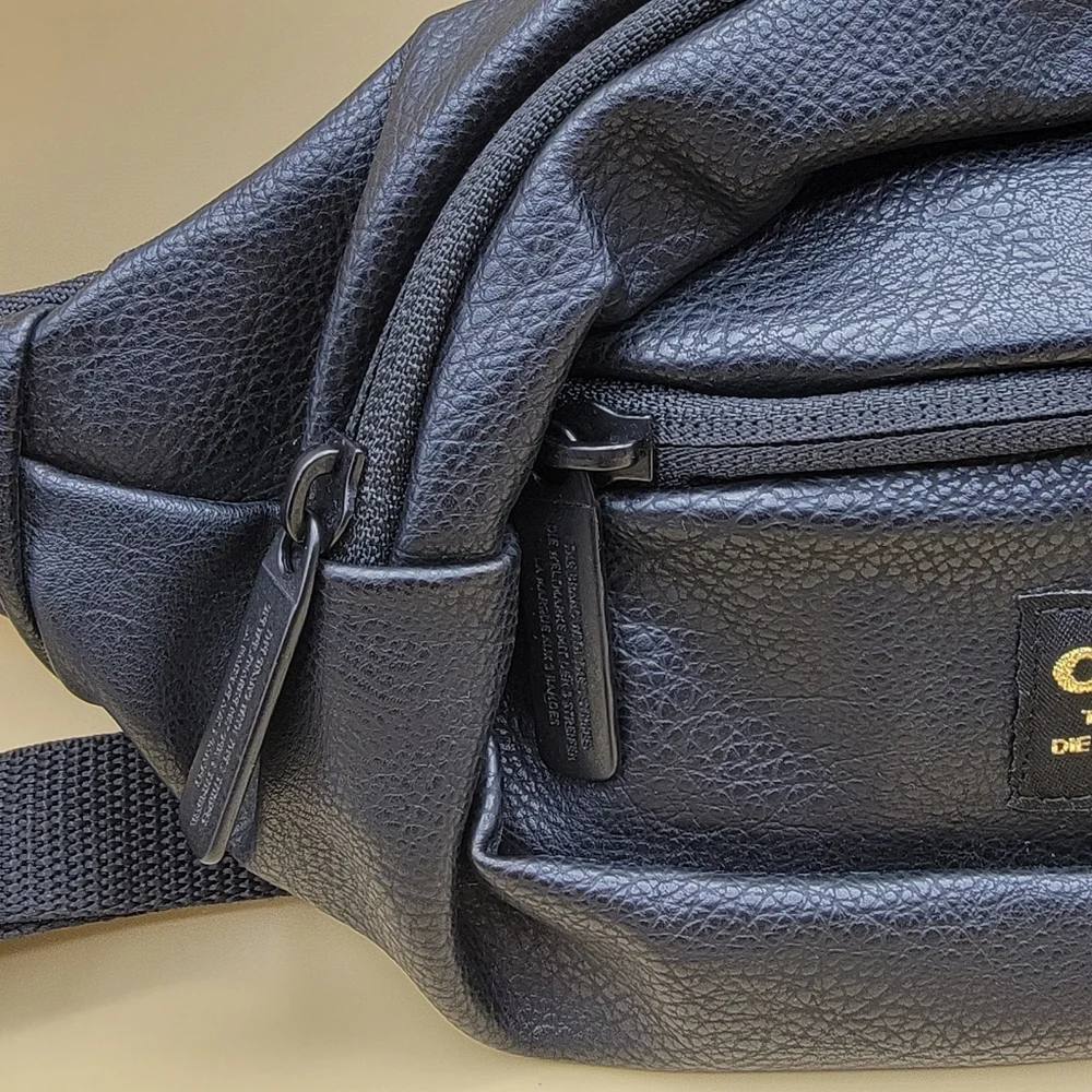 Adidas Faux Leather Waist Bag Fanny Bag Unisex Adults Black Gold Zippers New